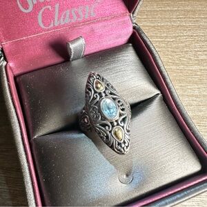 Samuel B. Intricate Silver Ring  and 18 k with Blue Topaz
